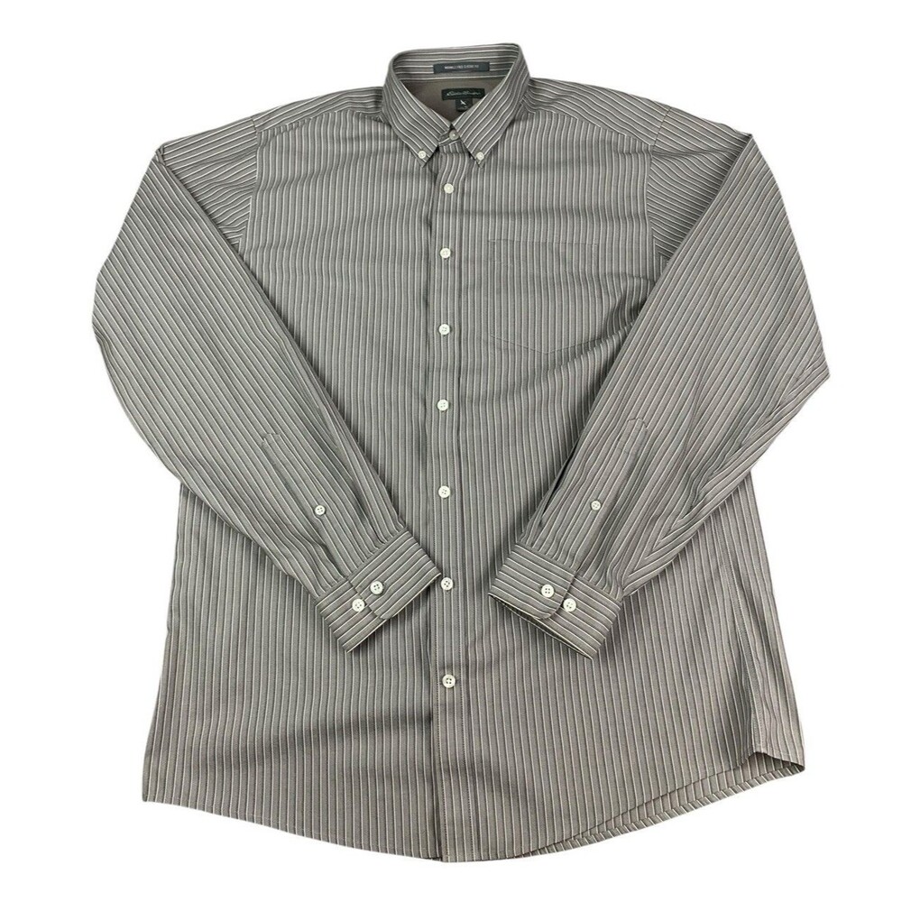 Eddie Bauer Long Sleeve Shirt, Classic Fit, Gray Striped, Men’s Size Large-Tall